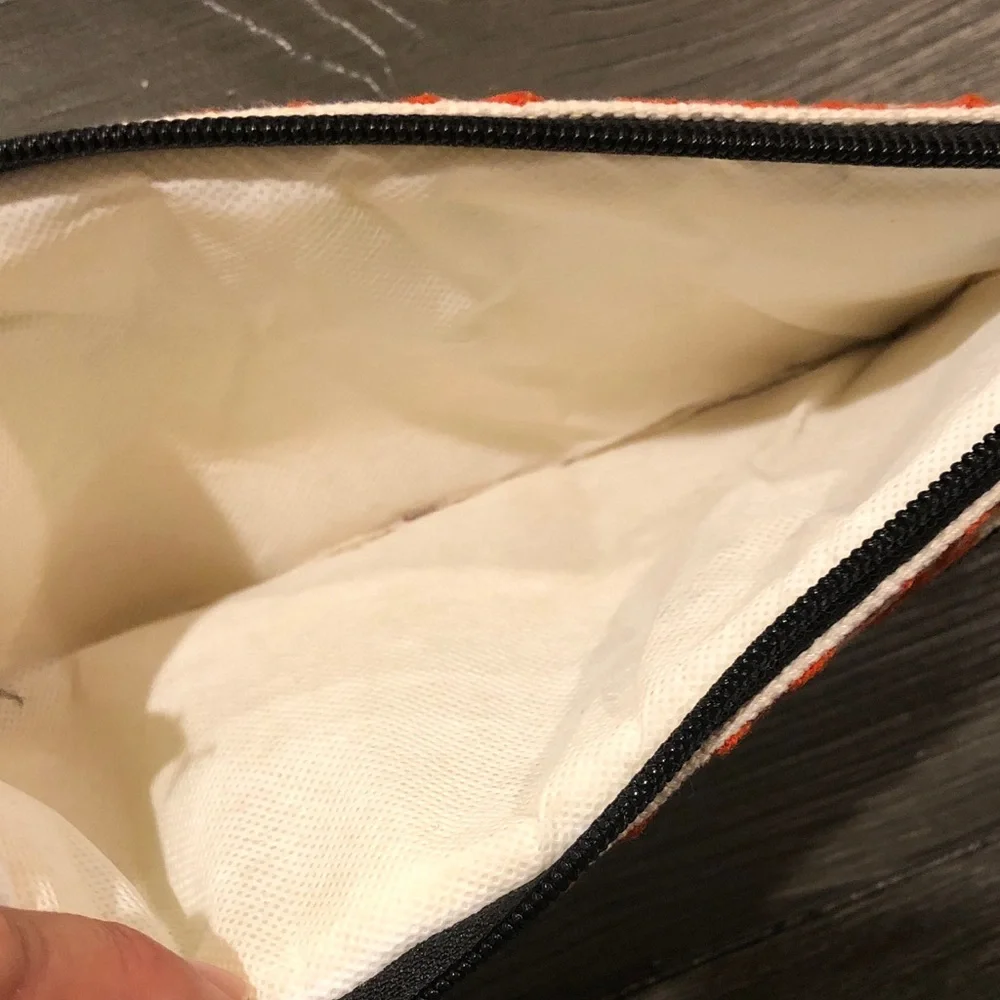 Embroidered Floral Canvas Wristlet Clutch in Cream, Blue & Orange